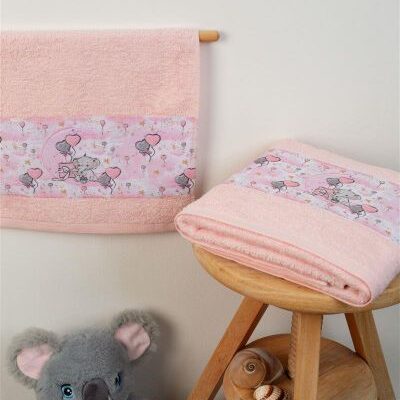 DIMcol ΠΕΤΣΕΤΑ Με Ψηφιακή Εκτύπωση Σετ 2 τεμ bebe Elephant 27 30X50,70X140 Ροζ 100% Cotton