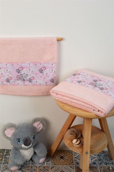 DIMcol ΠΕΤΣΕΤΑ Με Ψηφιακή Εκτύπωση Σετ 2 τεμ bebe Elephant 27 30X50,70X140 Ροζ 100% Cotton