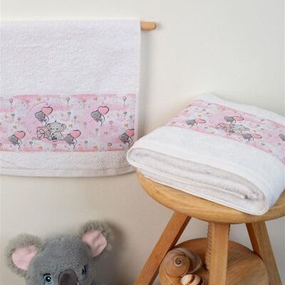 DIMcol ΠΕΤΣΕΤΑ Με Ψηφιακή Εκτύπωση Σετ 2 τεμ bebe Elephant 28 30X50,70X140 Λευκό 100% Cotton