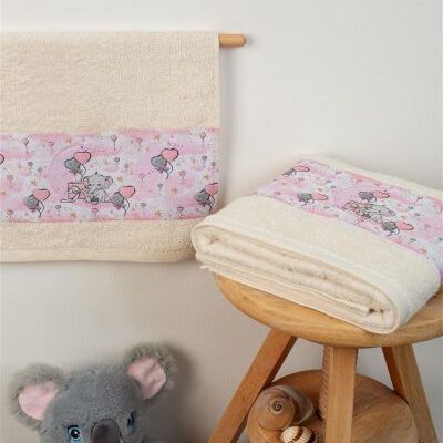DIMcol ΠΕΤΣΕΤΑ Με Ψηφιακή Εκτύπωση Σετ 2 τεμ bebe Elephant 29 30X50,70X140 Εκρού 100% Cotton