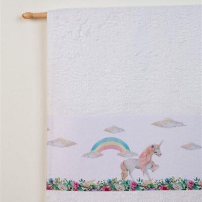 DIMcol ΠΕΤΣΕΤΑ Με Ψηφιακή Εκτύπωση Σετ 2 τεμ bebe Rainbow Unicorn 78 30X50,70X140 Λευκό 100% Cotton - Image 2