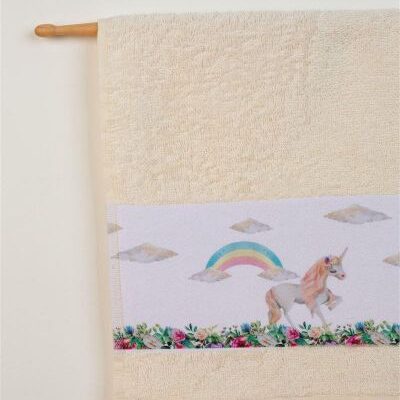 DIMcol ΠΕΤΣΕΤΑ Με Ψηφιακή Εκτύπωση Σετ 2 τεμ bebe Rainbow Unicorn 79 30X50,70X140 Εκρού 100% Cotton - Image 2