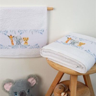 DIMcol ΠΕΤΣΕΤΑ Με Ψηφιακή Εκτύπωση Σετ 2 τεμ bebe Jungle 108 30X50,70X140 Λευκό 100% Cotton