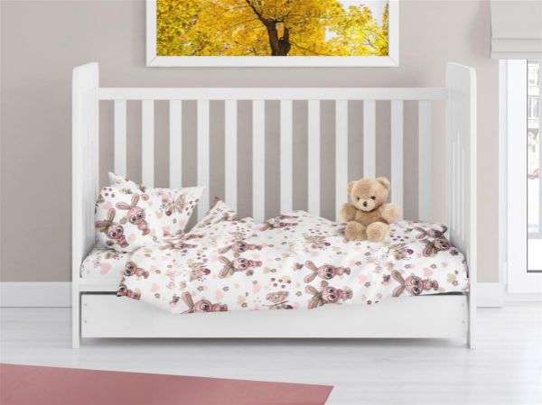 DIMcol ΠΑΠΛΩΜΑ ΕΜΠΡΙΜΕ bebe Bunnies 30 120X160 White-Coral 100% Cotton Flannel