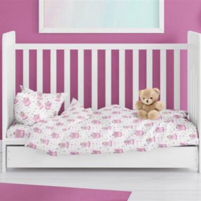 DIMcol ΠΑΠΛΩΜΑ ΕΜΠΡΙΜΕ bebe Fairy 87 120X160 White-Pink 100% Cotton Flannel