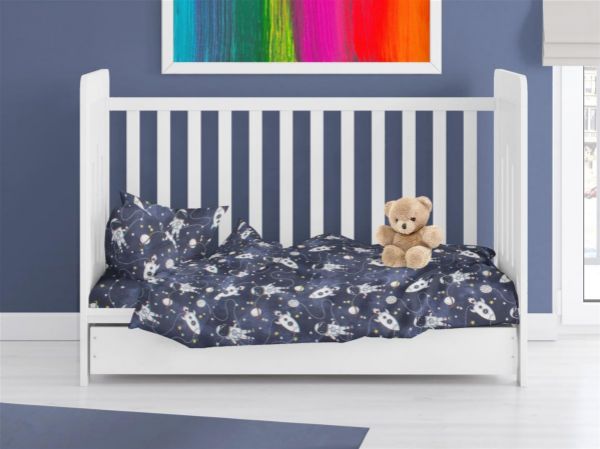 DIMcol ΠΑΠΛΩΜΑ ΕΜΠΡΙΜΕ bebe Galaxy Travel 90 120X160 Blue 100% Cotton Flannel