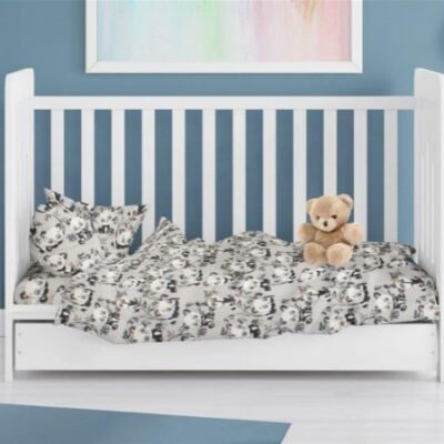 DIMcol ΠΑΠΛΩΜΑ ΕΜΠΡΙΜΕ bebe Panda Bear 96 120X160 Grey 100% Cotton Flannel