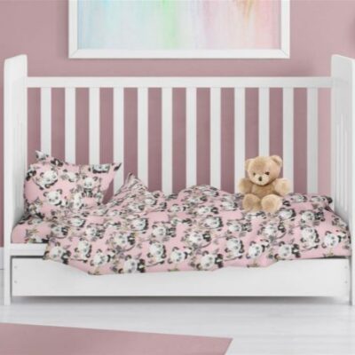DIMcol ΠΑΠΛΩΜΑ ΕΜΠΡΙΜΕ bebe Panda Bear 97 120X160 Pink 100% Cotton Flannel