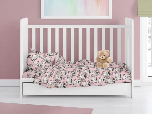 DIMcol ΠΑΠΛΩΜΑ ΕΜΠΡΙΜΕ bebe Panda Bear 97 120X160 Pink 100% Cotton Flannel