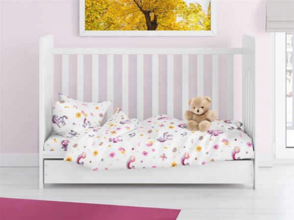 DIMcol ΠΑΠΛΩΜΑ ΕΜΠΡΙΜΕ bebe Unicorn 105 120X160 White 100% Cotton Flannel