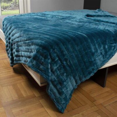 DIMcol ΚΟΥΒΕΡΤΑ Coral Fleece Ριγέ 220X240 300gsm 13 Petrol 100% Polyester