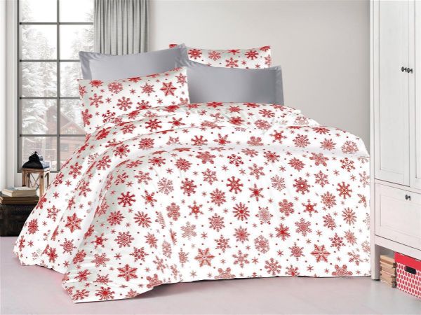 DIMcol ΠΑΠΛΩΜΑ ΕΜΠΡΙΜΕ Snowflake 462 220X240 White-Red 70/30 Cott/Pol