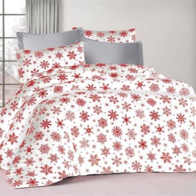 DIMcol ΣΕΝΤΟΝΙΑ ΕΜΠΡΙΜΕ ΣΕΤ 3 τεμ Snowflake 462 160X240 White-Red 70/30 Cott/Pol