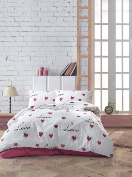 DIMcol Πάπλωμα Εμπριμέ Έρως 301 160X240 White-Red 70/30 Cott/Pol