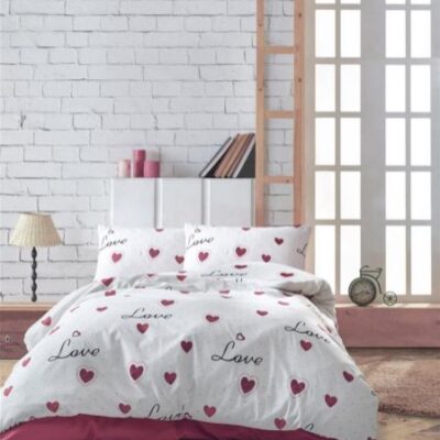 DIMcol Σεντόνια Εμπριμέ Σετ 4 τεμ Έρως 301 220X240 White-Red 70/30 Cott/Pol