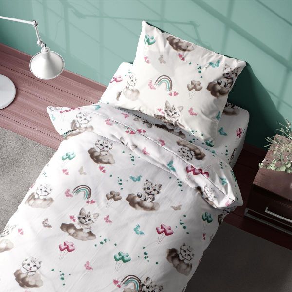 DIMcol Σεντόνια Εμπριμέ Σετ 2 τεμ kids Kitten 560 160X240 Petrol 100% Cotton