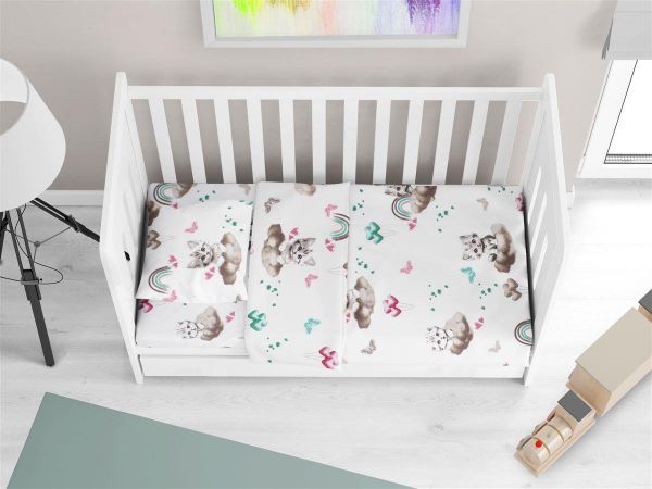 DIMcol Σεντόνια Εμπριμέ Σετ 3 τεμ bebe Kitten 560 120X160 Petrol 100% Cotton
