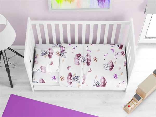 DIMcol Σεντόνια Εμπριμέ Σετ 3 τεμ bebe Kitten 561 120X160 Mauve 100% Cotton
