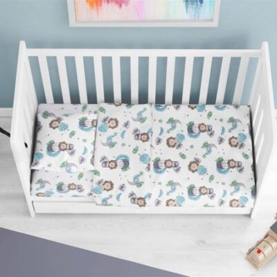 DIMcol Σεντόνια Εμπριμέ Σετ 3 τεμ bebe Lion 533 120X160 Sky Blue 100% Cotton