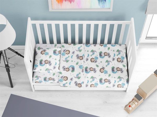 DIMcol Σεντόνια Εμπριμέ Σετ 3 τεμ bebe Lion 533 120X160 Sky Blue 100% Cotton