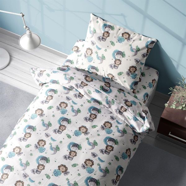 DIMcol Σεντόνια Εμπριμέ Σετ 3 τεμ kids Lion 533 160X240 Sky Blue 100% Cotton
