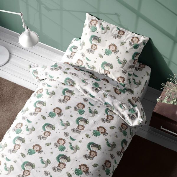 DIMcol Σεντόνια Εμπριμέ Σετ 2 τεμ kids Lion 534 160X240 Green 100% Cotton