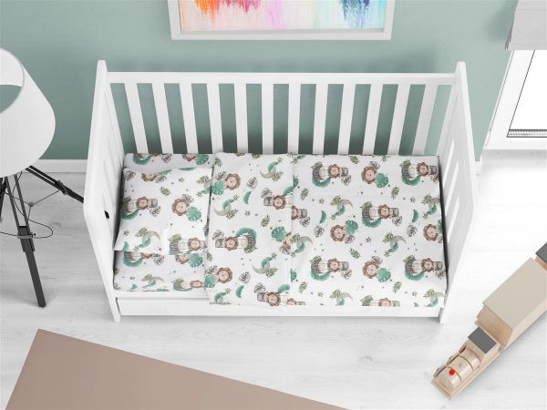 DIMcol Σεντόνια Εμπριμέ Σετ 3 τεμ bebe Lion 534 120X160 Green 100% Cotton