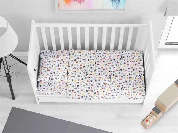 DIMcol Σεντόνια Εμπριμέ Σετ 3 τεμ bebe Minecraft 566 120X160 White-Grey 100% Cotton