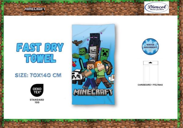 Mojang Πετσέτα Θαλάσσης Quick Dry Mojang Minecraft 49 70X140 Blue 100% Microfiber - Image 2