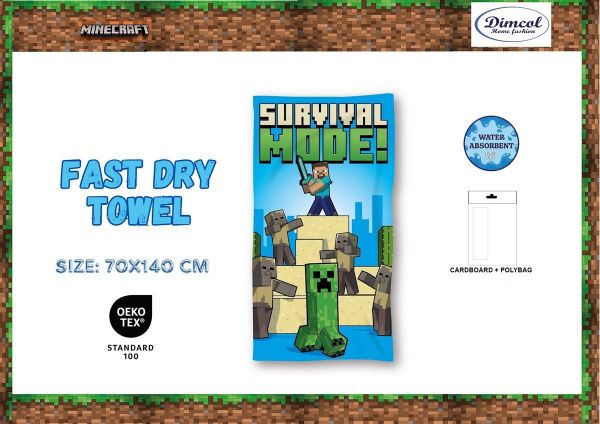 Mojang Πετσέτα Θαλάσσης Quick Dry Mojang Minecraft 91 70X140 Digital Print Sky Blue-Yellow 100% Microfiber - Image 2