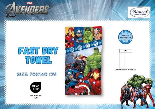Marvel Πετσέτα Θαλάσσης Quick Dry Marvel Avengers 04 70X140 Digital Print Blue 100% Microfiber - Image 2