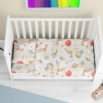 DIMcol Σεντόνια Εμπριμέ Σετ 3 τεμ bebe Spaceship 186 120X160 Beige 100% Cotton