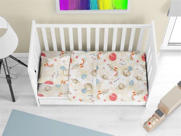 DIMcol Σεντόνια Εμπριμέ Σετ 3 τεμ bebe Spaceship 186 120X160 Beige 100% Cotton