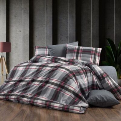 DIMcol Σεντόνια Εμπριμέ Σετ 4 τεμ Εκάβη 424 220X240 Grey-Bordeaux 70/30 Cott/Pol
