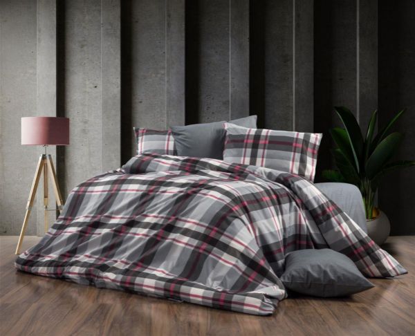 DIMcol Σεντόνια Εμπριμέ Σετ 4 τεμ Εκάβη 424 220X240 Grey-Bordeaux 70/30 Cott/Pol