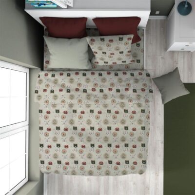 DIMcol Παπλωματοθήκη Εμπριμέ kids Big Cats 27 160X240 Light Olive 100% Cotton