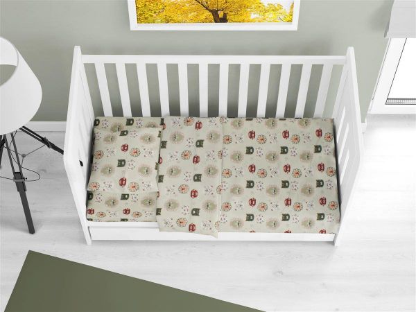 DIMcol Σεντόνια Εμπριμέ Σετ 3 τεμ bebe Big Cats 27 120X160 Light Olive 100% Cotton