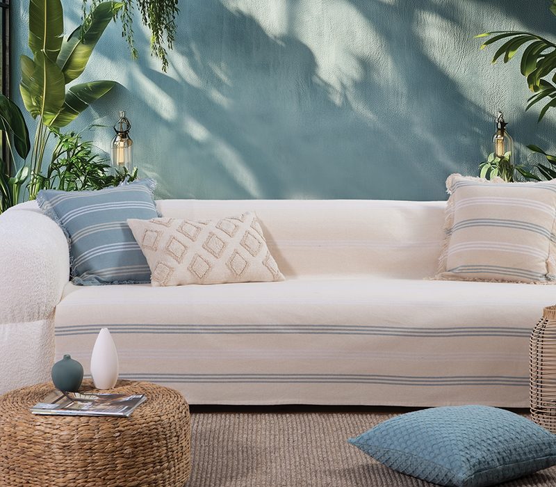 NEF-NEF ΡΙΧΤΑΡΙ ΔΙΘΕΣΙΟΥ ΚΑΝΑΠΕ SPIRIT BLUE 180Χ250 NEF-NEF HOMEWARE, 100% BAMBAKI