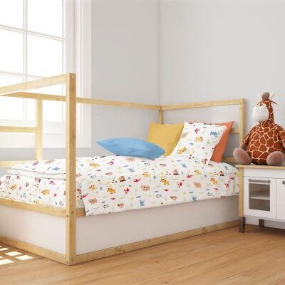 DIMcol Πάπλωμα Εμπριμέ bebe Forest Animals 570 120X160 White-Sky Blue 100% Cotton