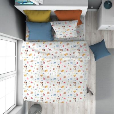 DIMcol Παπλωματοθήκη Εμπριμέ kids Forest Animals 570 160X240 White-Sky Blue 100% Cotton