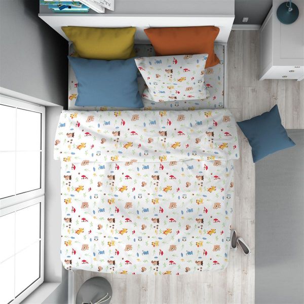 DIMcol Παπλωματοθήκη Εμπριμέ kids Forest Animals 570 160X240 White-Sky Blue 100% Cotton