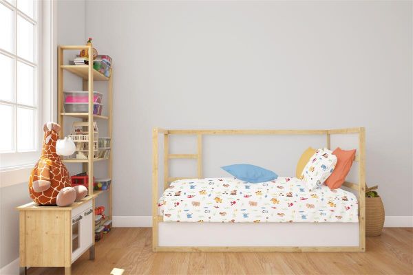 DIMcol Σεντόνια Εμπριμέ Σετ 3 τεμ bebe Forest Animals 570 120X160 White-Sky Blue 100% Cotton