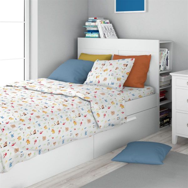 DIMcol Σεντόνια Εμπριμέ Σετ 3 τεμ kids Forest Animals 570 160X240 White-Sky Blue 100% Cotton