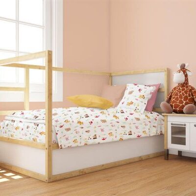 DIMcol Πάπλωμα Εμπριμέ bebe Forest Animals 571 120X160 White-Pink 100% Cotton