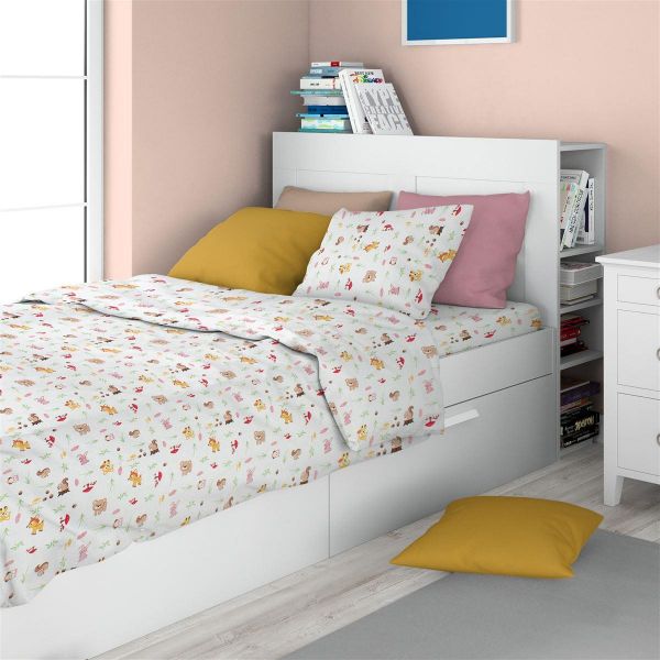 DIMcol Σεντόνια Εμπριμέ Σετ 2 τεμ kids Forest Animals 571 160X240 White-Pink 100% Cotton