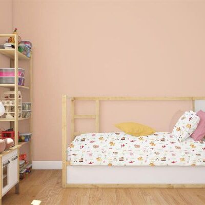DIMcol Σεντόνια Εμπριμέ Σετ 3 τεμ bebe Forest Animals 571 120X160 White-Pink 100% Cotton