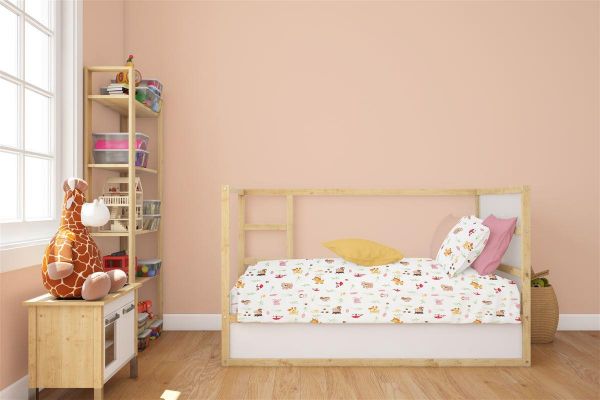 DIMcol Σεντόνια Εμπριμέ Σετ 3 τεμ bebe Forest Animals 571 120X160 White-Pink 100% Cotton
