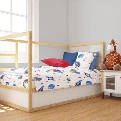 DIMcol Πάπλωμα Εμπριμέ bebe Space Mission 184 120X160 White-Blue 100% Cotton