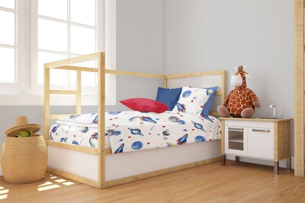 DIMcol Πάπλωμα Εμπριμέ bebe Space Mission 184 120X160 White-Blue 100% Cotton
