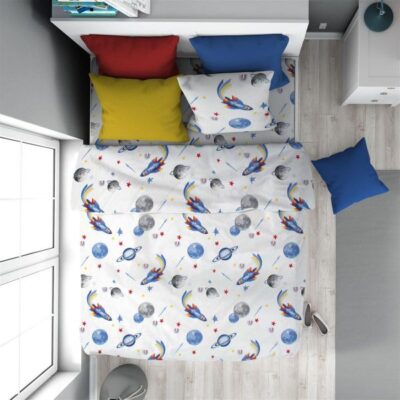DIMcol Παπλωματοθήκη Εμπριμέ kids Space Mission 184 160X240 White-Blue 100% Cotton